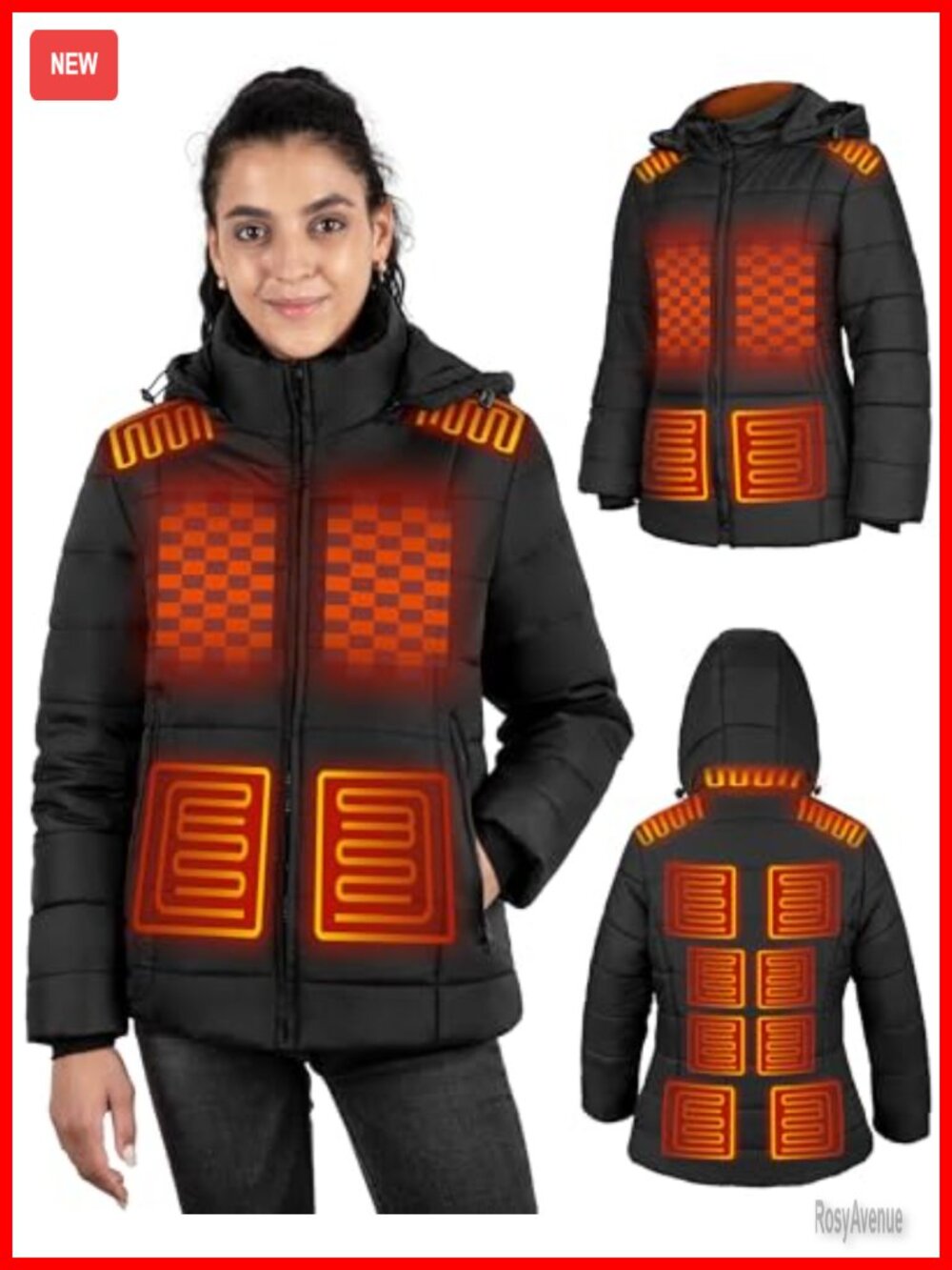 Heated Jacket Women Slim Fit Insulated Shell Detachable Hood Winter Coat